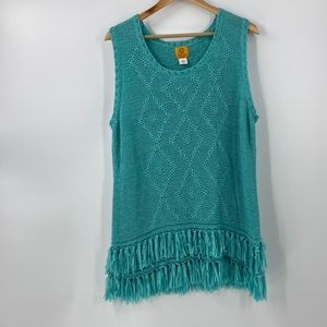 Turquoise ocean blue summer knit tunic sweater top fringe womens beach